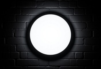 Circular light on a black brick wall