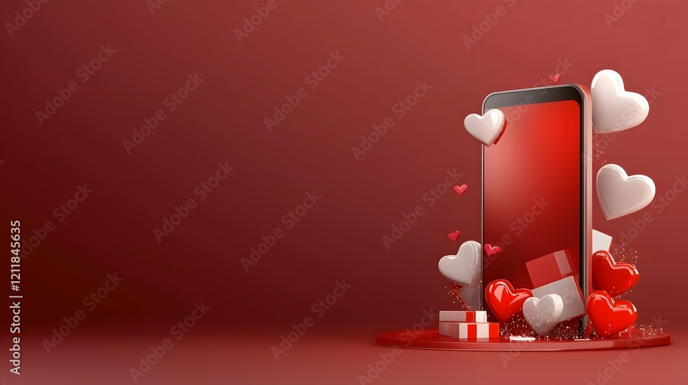 Poster romantic floating 3d hearts in various sizes and colors creating a cheerful and tender atmosphere on