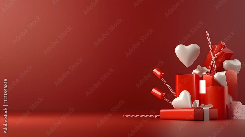 Poster Elegant 3D Hearts Floating on Smooth Pink Gradient Background Glowing with a Romantic and Festive Vibe for Valentine s Day Banner Design