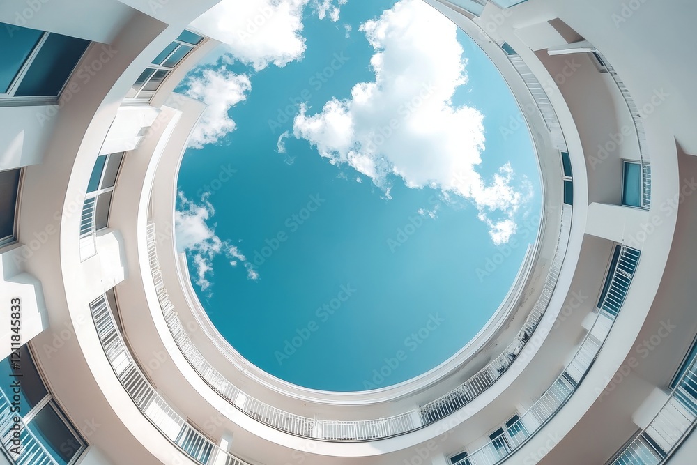 Poster abstract architecture background. white circular building, generative ai