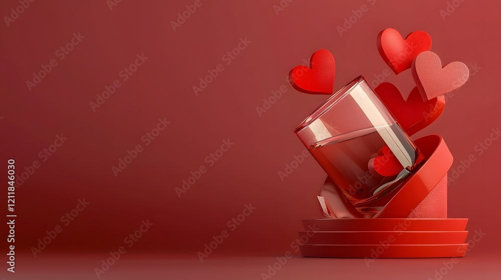 Poster Romantic design with floating 3D hearts on a soft pink gradient background perfect for a festive Valentines Day with a sense of love passion and devotion