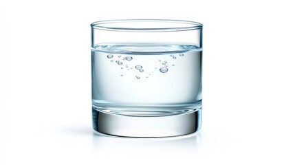 A close-up of a clear glass filled with sparkling water and bubbles, ideal for health-related articles, nutrition blogs, or advertisements promoting hydration, It conveys freshness and clarity,