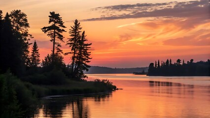 "Tranquil Sunset Over Serene Lake with Vibrant Reflections"