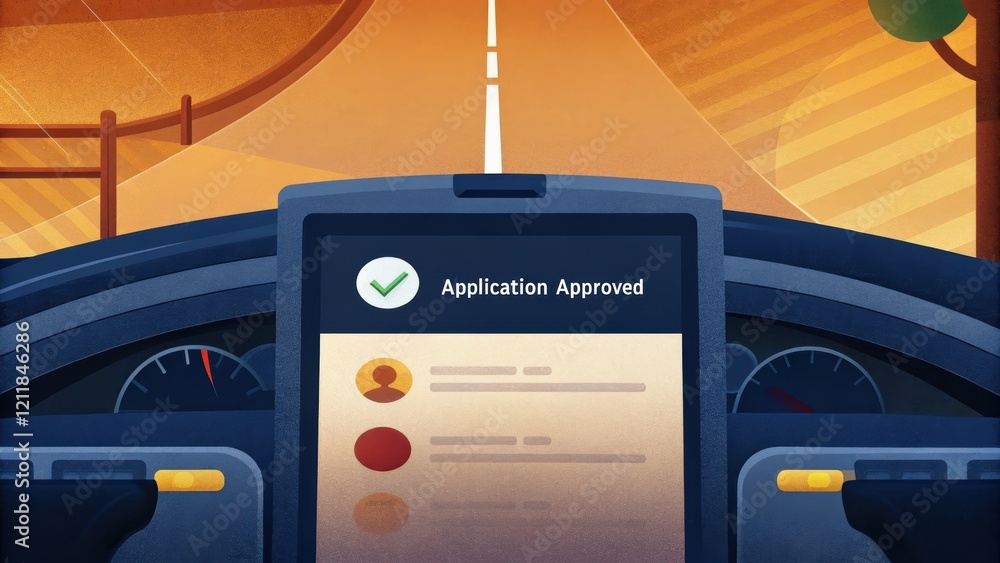 Poster digital dashboard with application approval displayed.