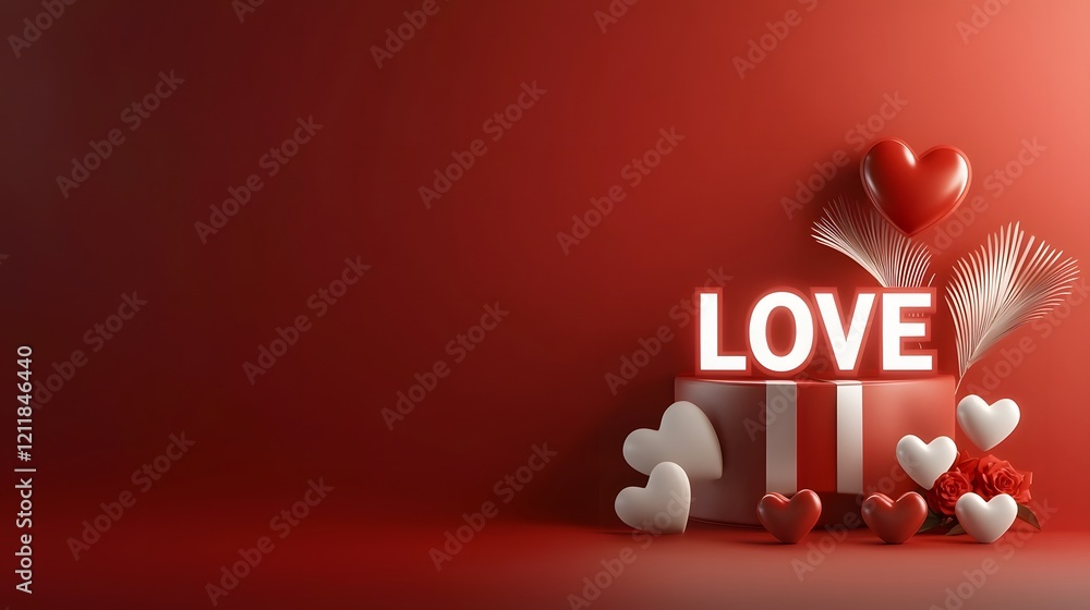 Poster romantic valentine s day design with glossy 3d love letters floating hearts and soft pink gradient l