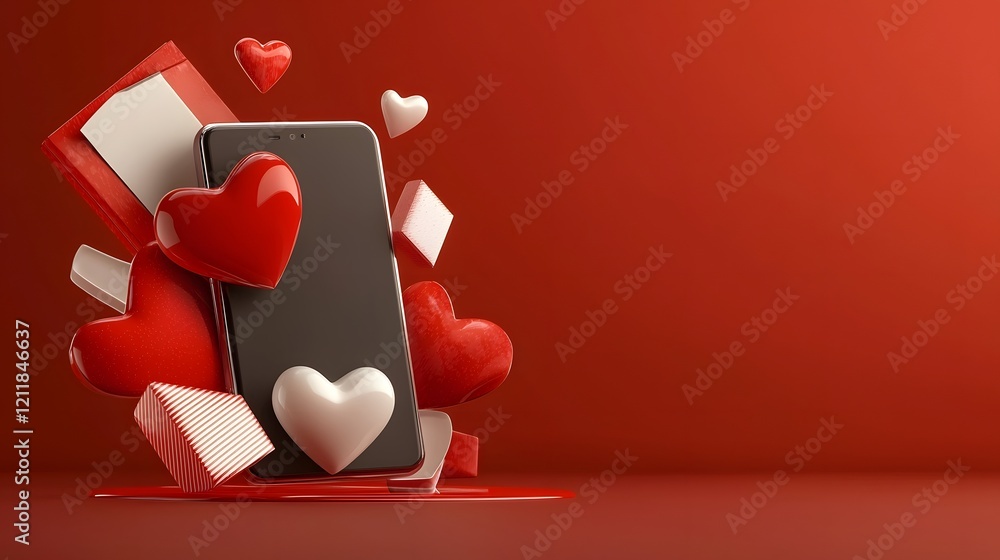 Poster Aesthetic floating 3D hearts in various sizes on a soft pink gradient background creating a romantic and charming Valentine s Day wallpaper design