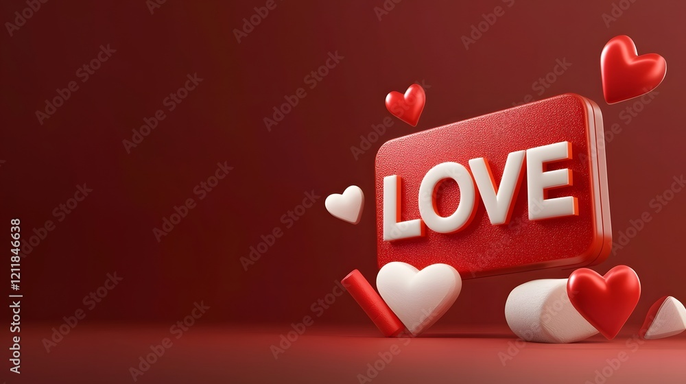 Poster vibrant and festive design featuring 3d love letters in soft pink color accompanied by floating hear