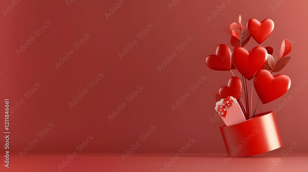 Poster Elegant and charming floating 3D hearts of various sizes on a soft pink gradient background creating a romantic and affectionate Valentine s Day wallpaper or digital art design