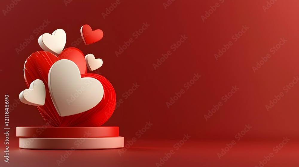 Poster elegant floating 3d hearts in various sizes on a soft pink gradient background creating a romantic a