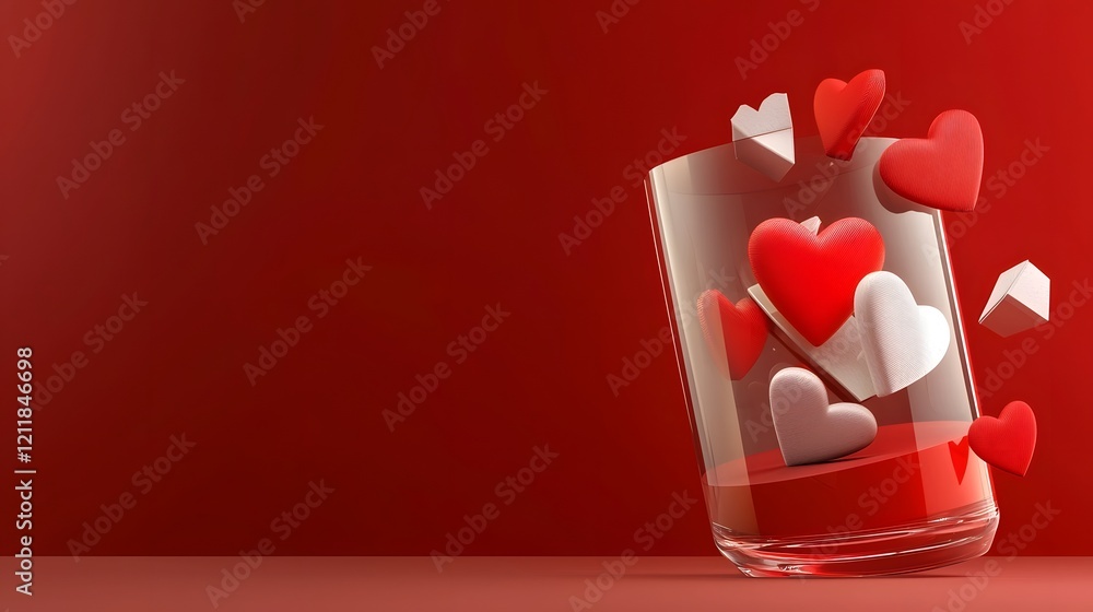 Poster Aesthetic floating 3D hearts in various sizes on a soft red gradient background  Romantic and charming Valentine s Day wallpaper or design element