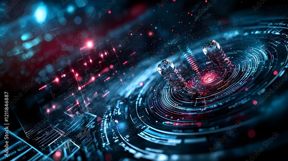 Poster visually captivating depicting the concepts of quantum computing showcasing electromagnetic resonanc