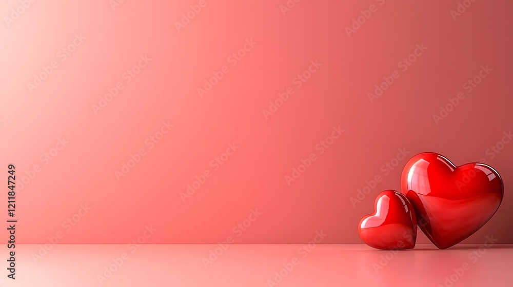 Aufkleber glossy 3d heart shapes in a scattered pattern on a vibrant pink background creating a fun and lovely