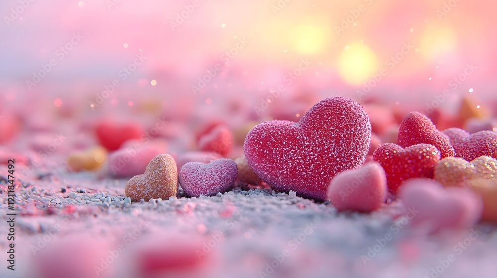Aufkleber radiant valentine s day background featuring vibrant 3d hearts in shades of red magenta and gold on 