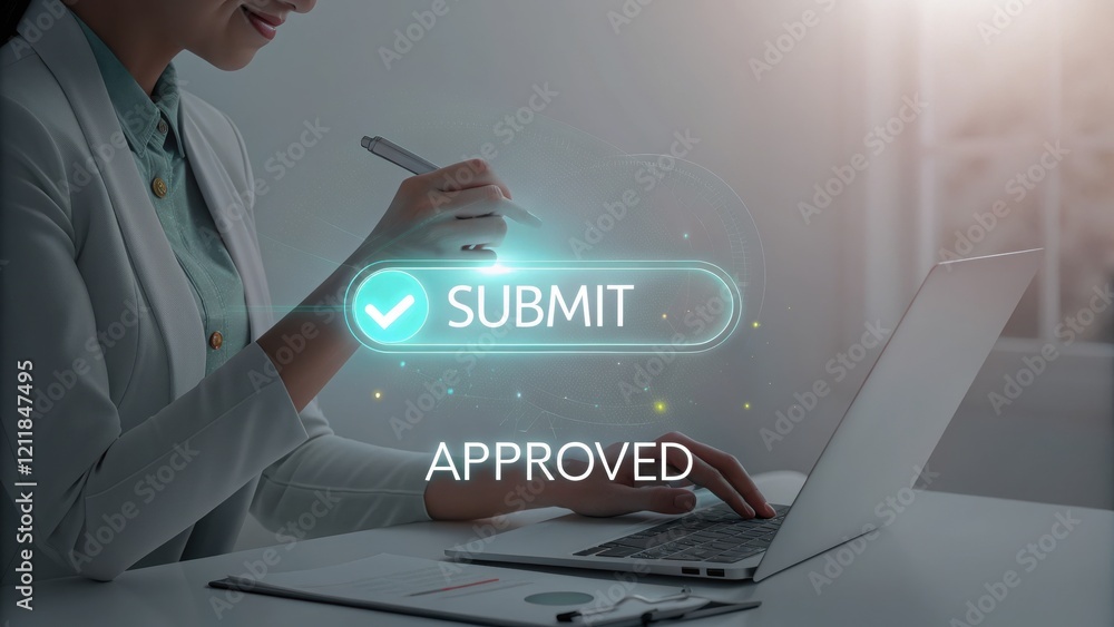 Aufkleber digital approval process with submit button highlighted