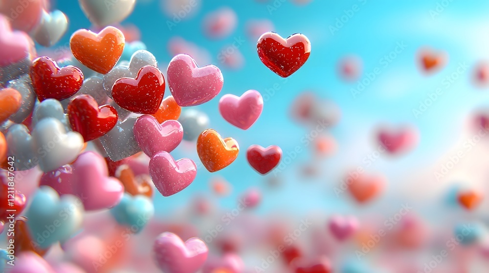 Poster captivating valentine s day hearts floating on vibrant gradient background lively and joyful of love