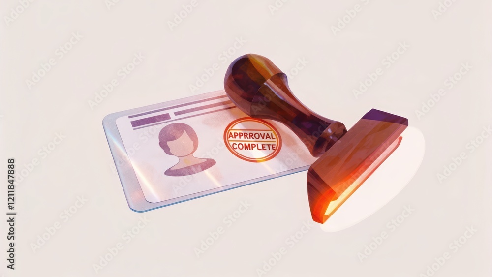 Poster identity card with a stamp on a neutral background