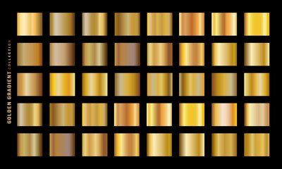 Golden gradients set. Metallic gold gradients. Elegant gold gradients collection.The texture of a smooth metal surface. A collection of gold metallic gradients. Vector illustration