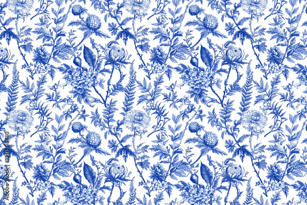 Poster floral toile tapestry pattern. vintage botanical wallpaper pattern. background image. created with g