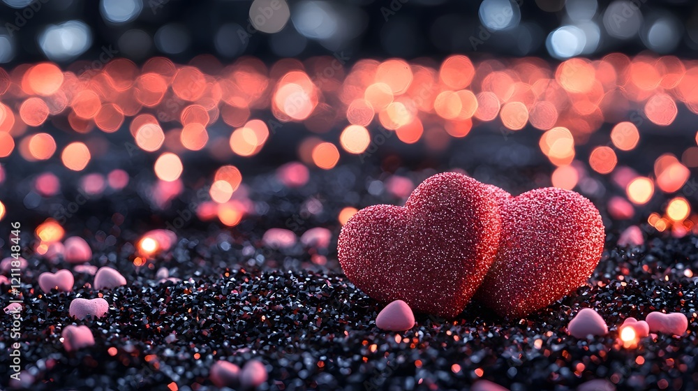 Fototapete elegant and festive sparkling valentine s day background with colorful glossy hearts and glowing bok