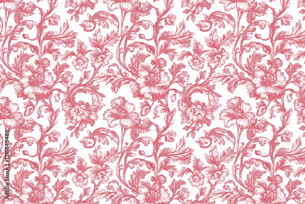 Poster floral toile tapestry pattern. vintage botanical wallpaper pattern. background image. created with g