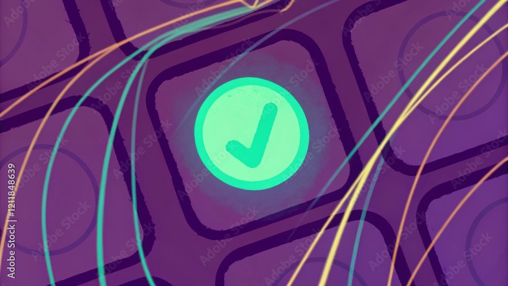 Poster checkmark on colorful abstract background