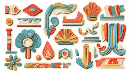 Colorful paper art design elements;  decorative shapes;  white background;  craft; website design
