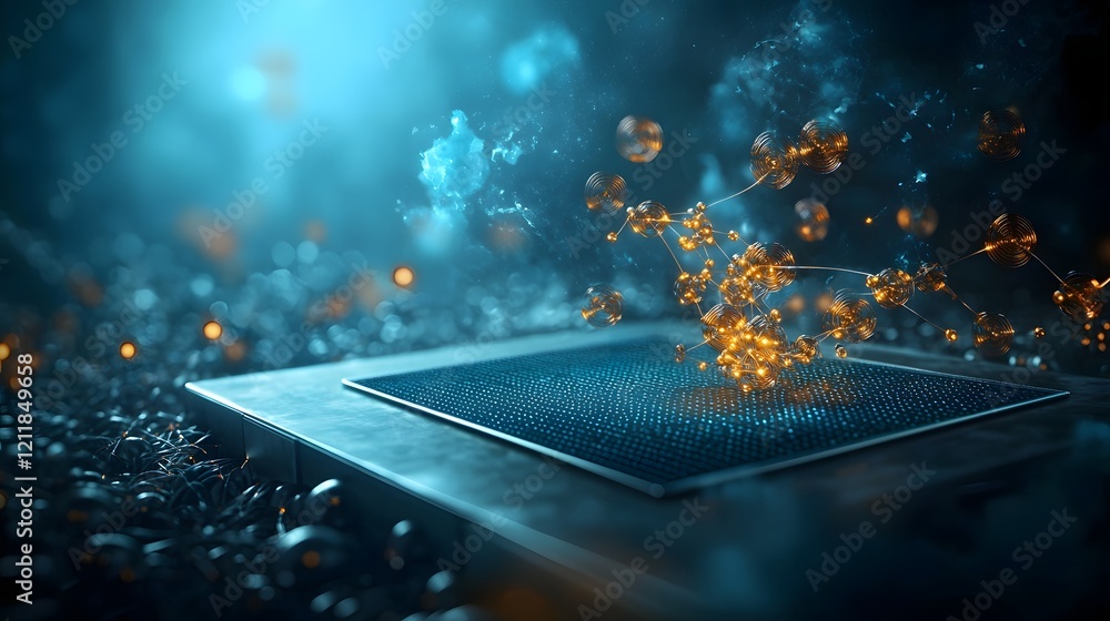 Poster Quantum Computing Visualizing Flux Pinning in Superconductors Showing Trapped Magnetic Fields Within a Material with Copy Space at the Bottom Right