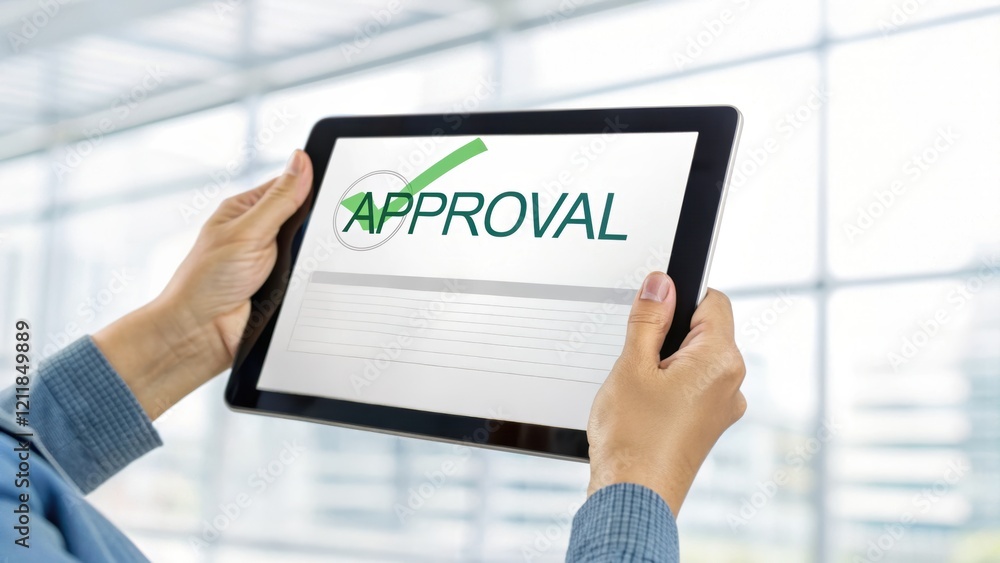 Poster approval message on a tablet in an office setting