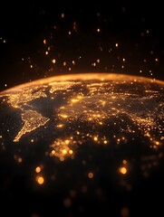 Earth at night, glowing cities.