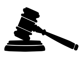 Justice Hammer Silhouette Gavel  on white background.