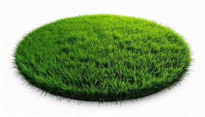 Round surface patch covered with green grass isolated on white background. Realistic natural element for design. Bright 3d illustration.