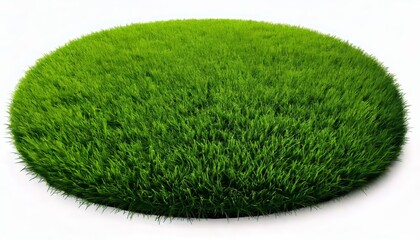 Round surface patch covered with green grass isolated on white background. Realistic natural element for design. Bright 3d illustration.