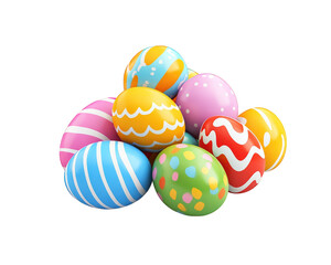 Obraz premium Colorful Easter eggs stacked together, showcasing vibrant patterns and hues, perfect for festive celebrations and springtime joy