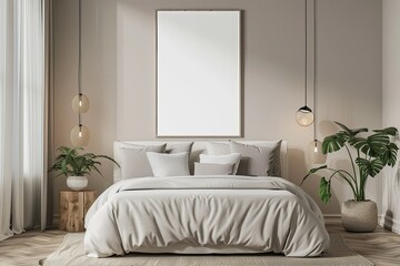 Vibrant Image of Bedroom Interior Background Mockup Poster in Bedroom