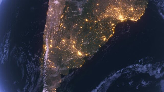 Planet Earth at Night. South America. View from Space Orbit. Night Globe