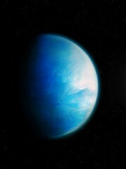 Super-earth planet in space with stars, realistic exoplanet isolated, earth-like planet on black background.