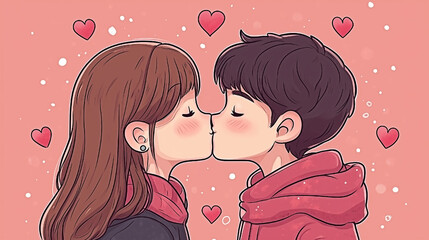 A cartoon-style illustration of two individuals kissing