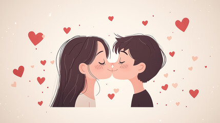 A cartoon-style illustration of two people facing each other and touching noses