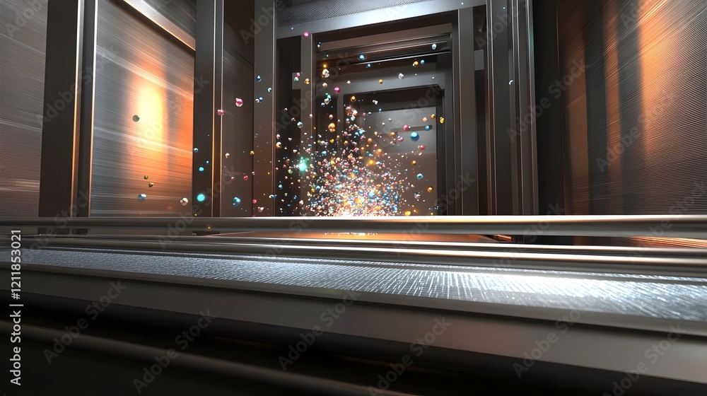 Poster quantum computing simulation visualizing the confinement of quarks within protons and neutrons leavi