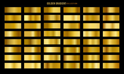 Golden gradients set. Metallic gold gradients. Elegant gold gradients collection.The texture of a smooth metal surface. A collection of gold metallic gradients. Vector illustration