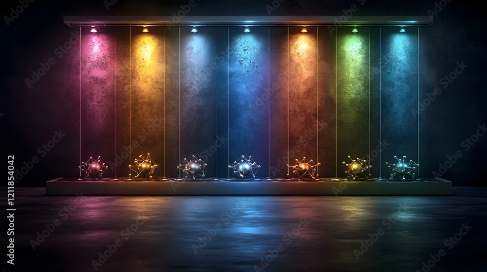 Poster vibrant quantum computing visualization depicting the six fundamental quarks up down charm strange t