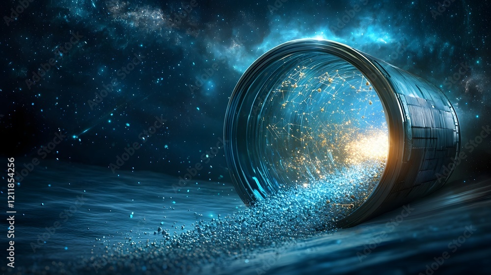 Poster digital visualization of quantum computing analyzing the behavior of quarks during the early moments