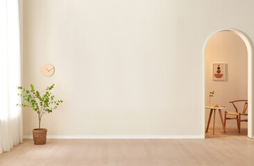 Modern Scandinavian and minimalist living room interior. White empty room. Scandinavian interior...