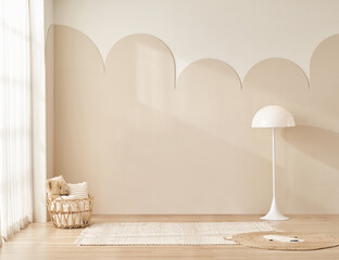 A mockup wall in the children's room is on a white wall background, a Scandinavian-style children's...