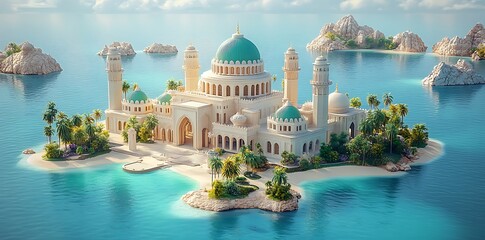 Naklejka premium islamic mosque muslims for prayers 3d illustration.