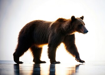 Fototapeta premium Walking bear silhouette, isolated on white. Perfect wildlife stock photo for nature projects.