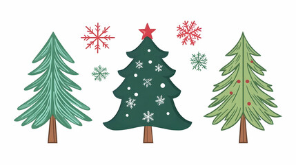 Festive Christmas trees and snowflakes, winter holiday design element for cards