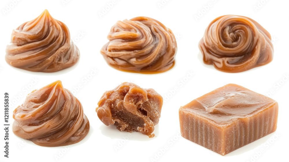 Poster caramel swirl collection on clear background generative ai