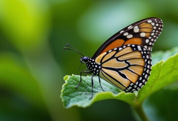 Monarch butterfly on green leaf