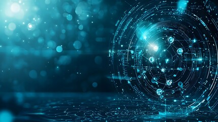 Obraz premium A captivating digital showcasing the quantum computing visualization of a hydrogen atom s energy levels featuring the intricate electron orbitals and ample copy space at the top for text overlay